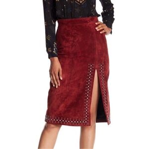 A.C.L. Bordeaux Suede Leather Studded Skirt